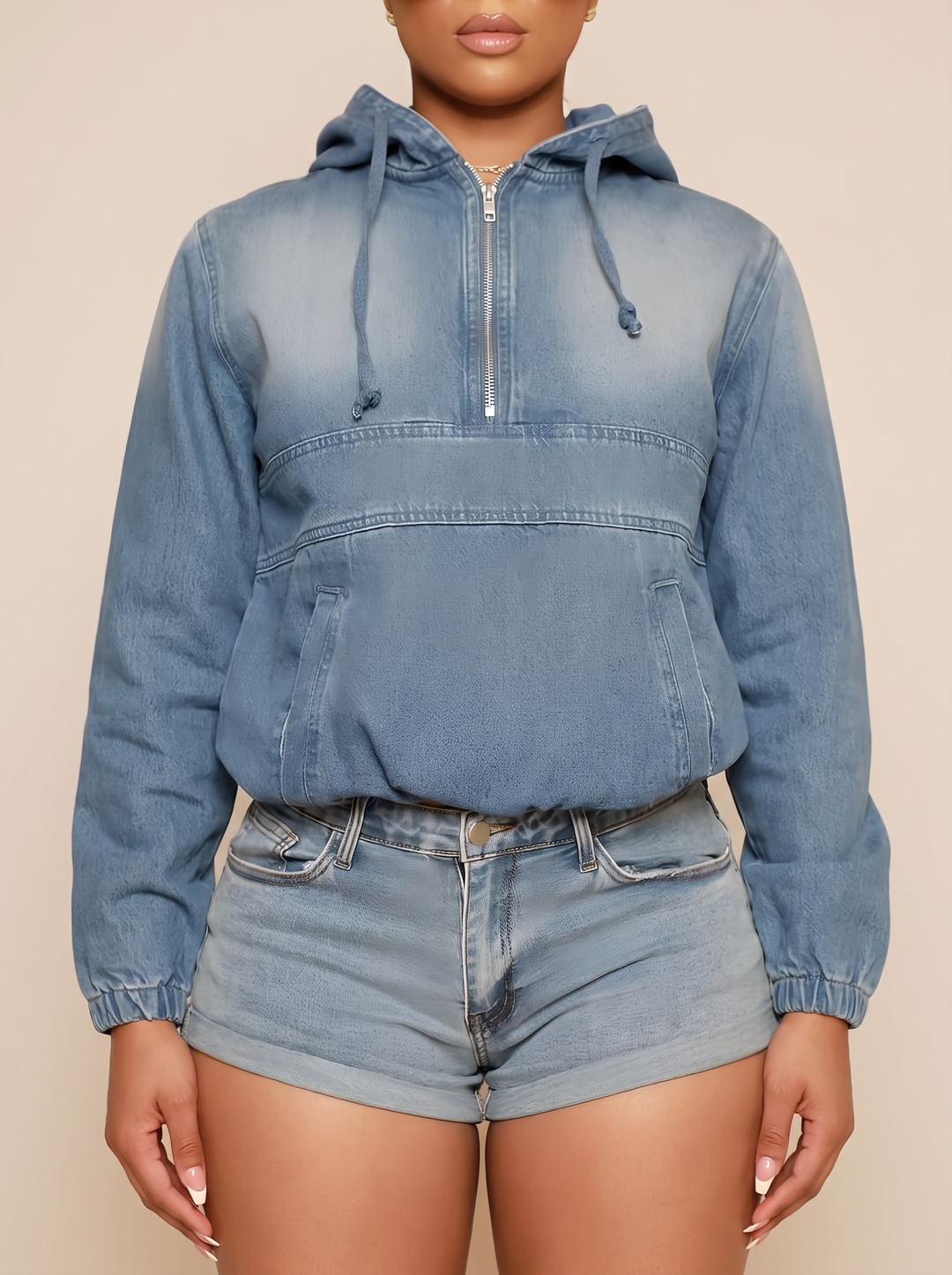 Robin hoodie, blue, front view