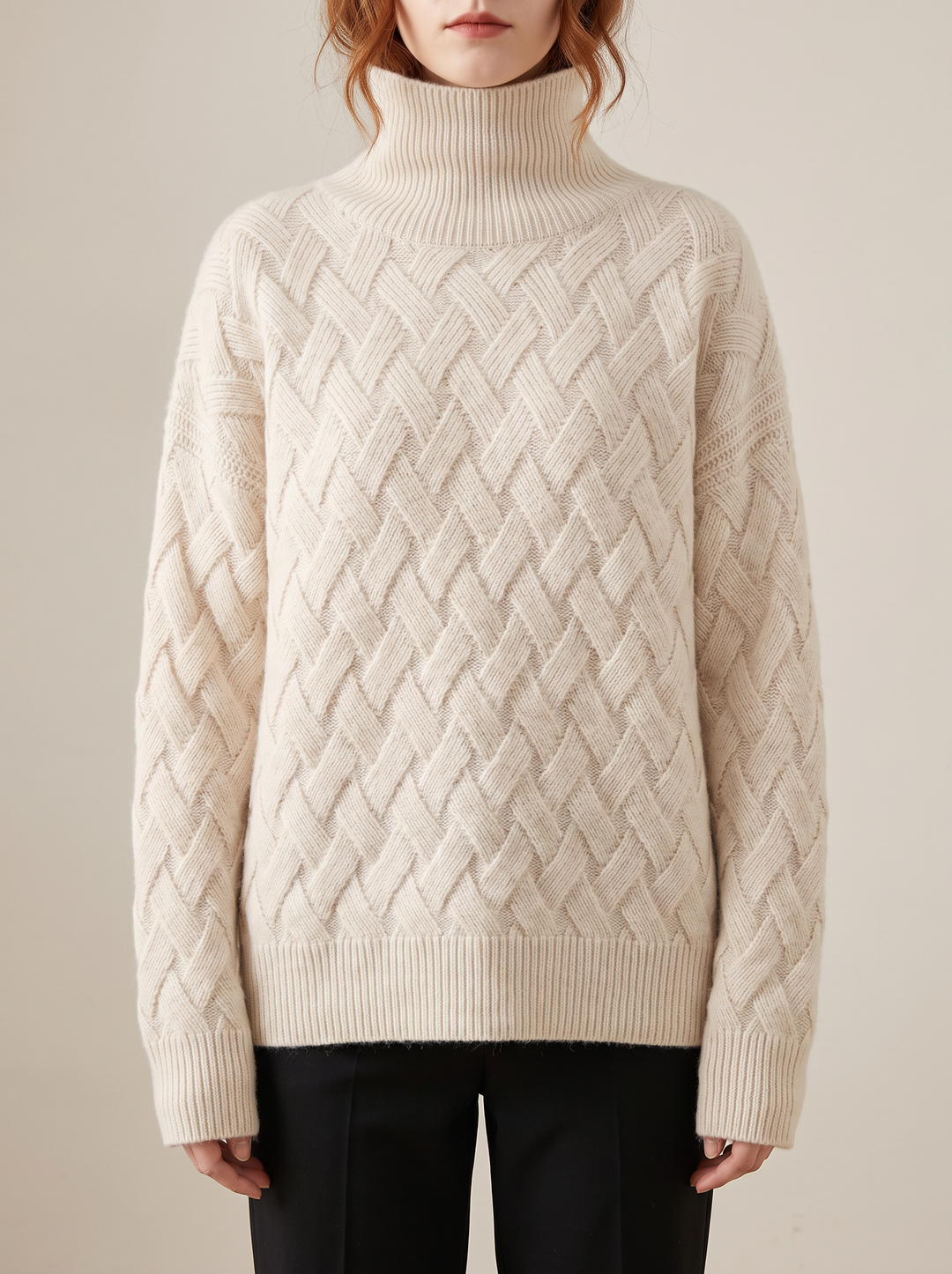 Lena turtleneck sweater, beige, front view