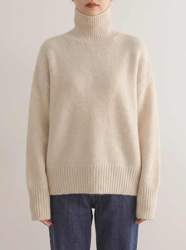 Seraphina turtleneck sweater, beige, front view
