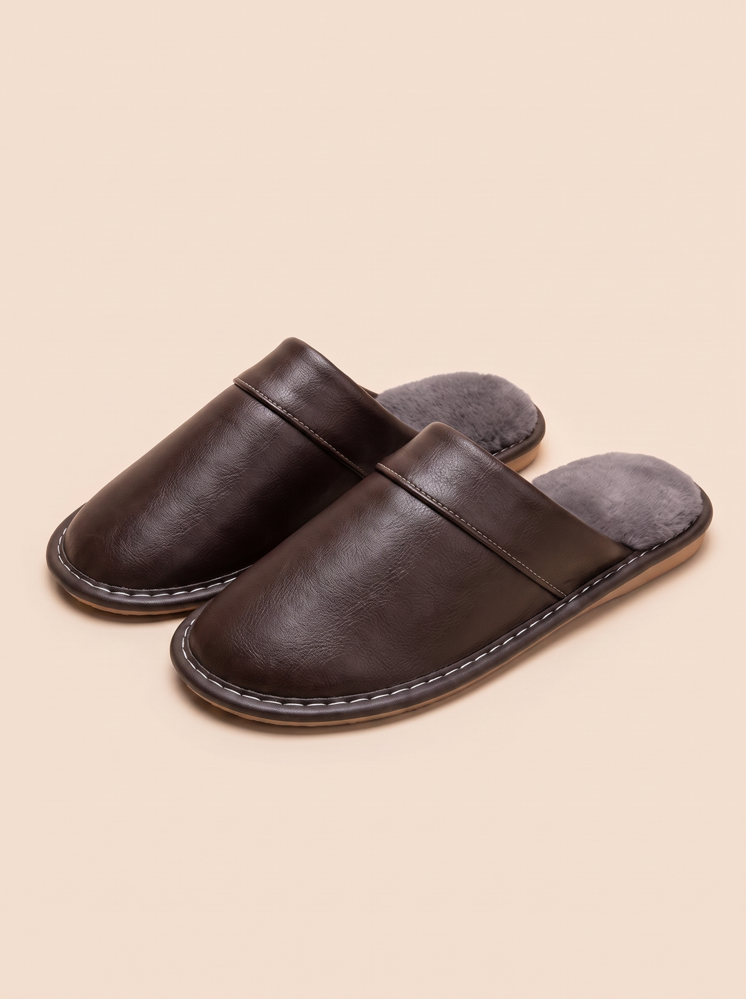 Robert slippers, dark brown, front view