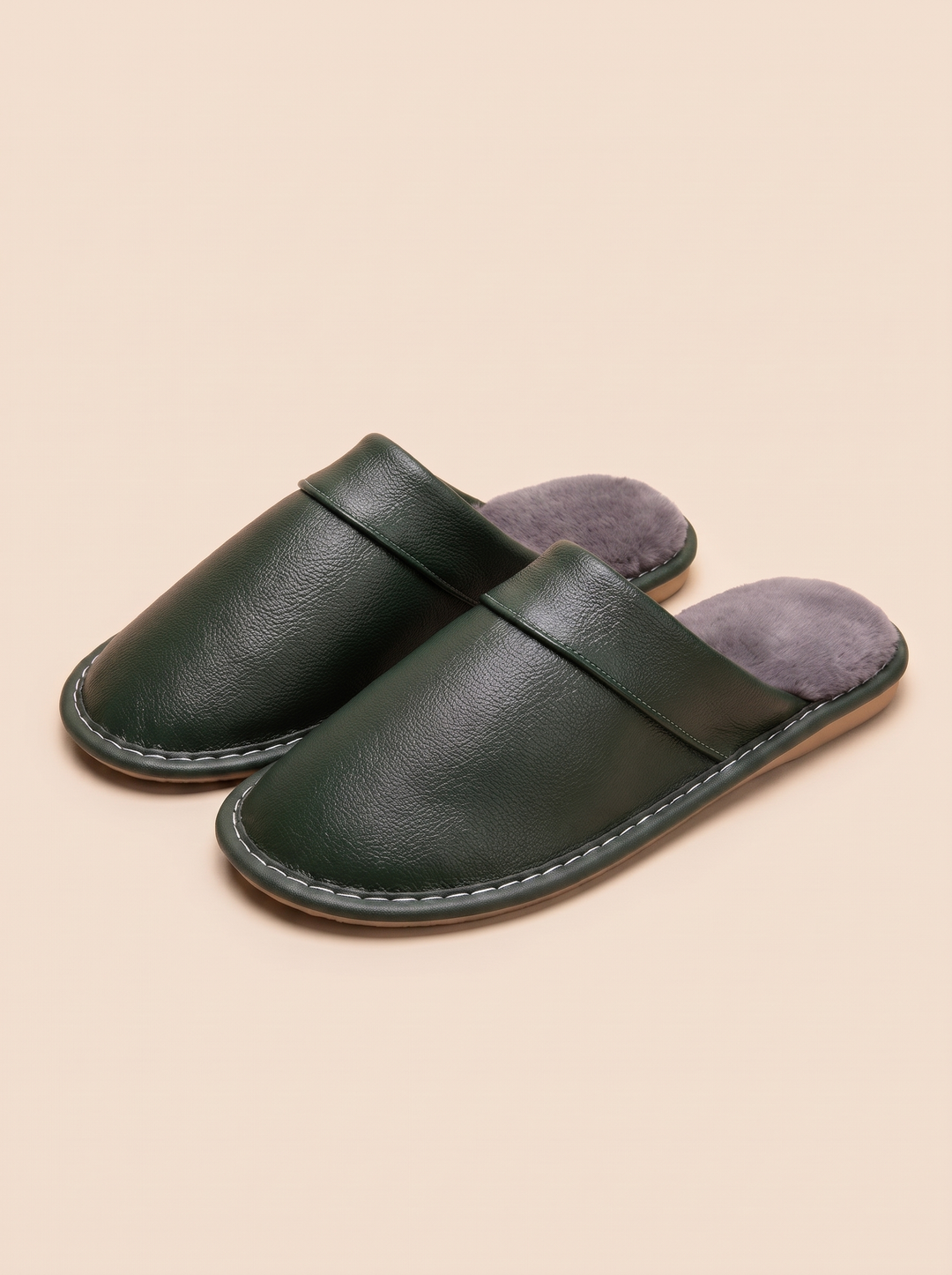 Robert slippers, dark green, front view