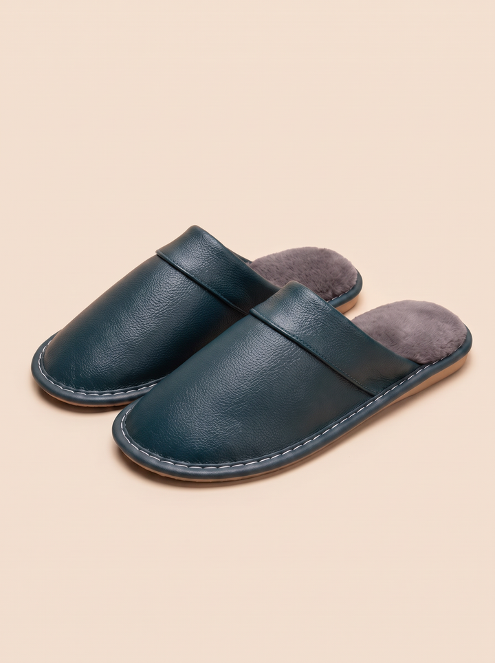 Robert slippers, teal, front view