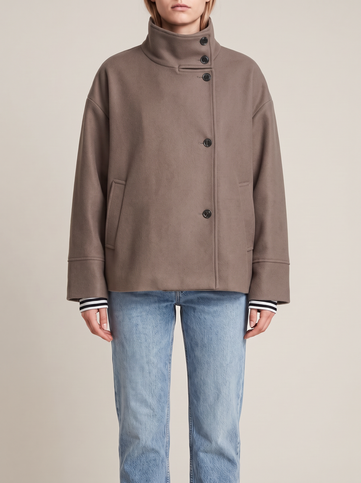Freya coat, taupe, front view