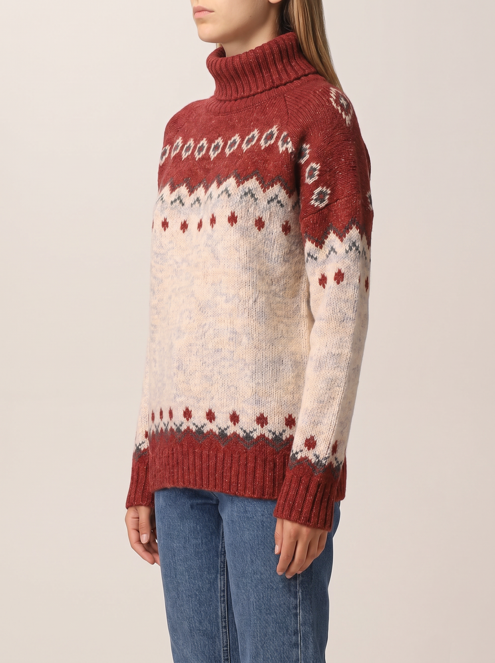 Sienna fair isle sweater, burgundy, side view