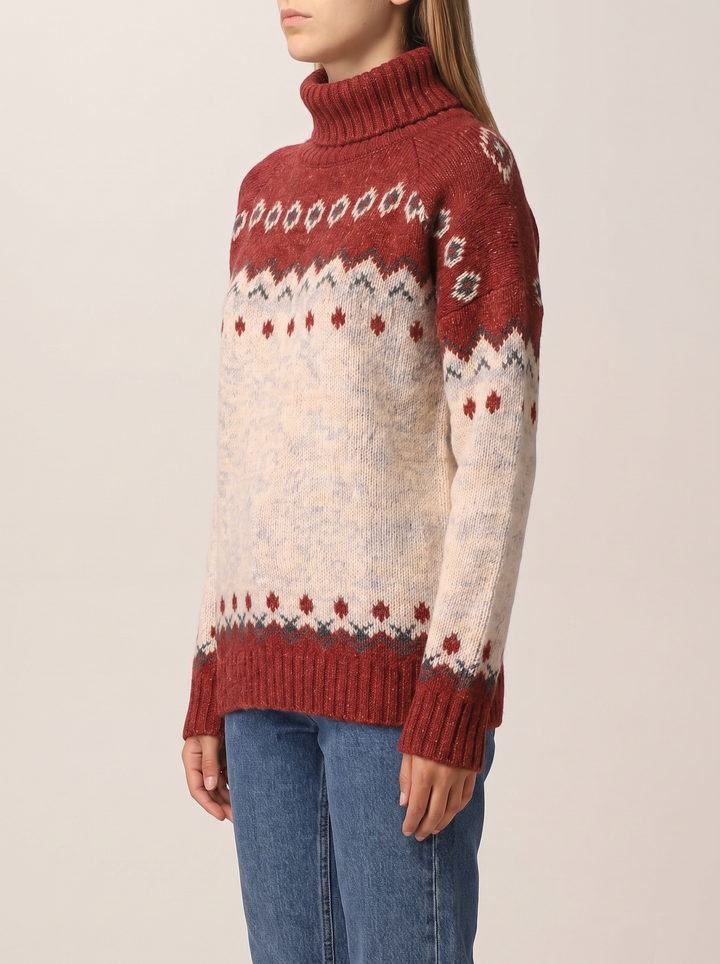 Sienna fair isle sweater, burgundy, side view