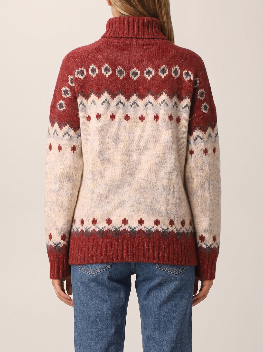 Sienna fair isle sweater, burgundy, back view