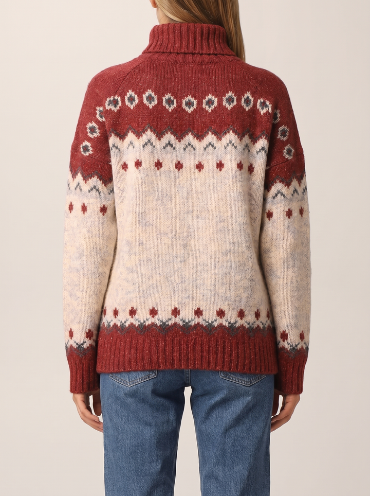 Sienna fair isle sweater, burgundy, back view