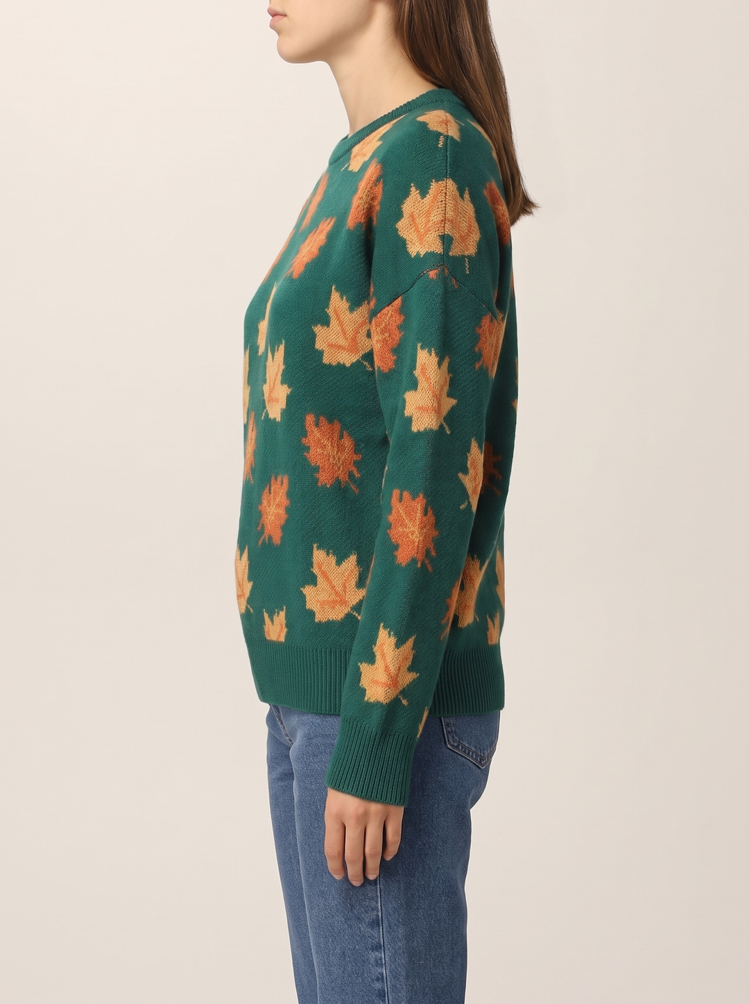Harvest crew neck sweater, dark green, side view