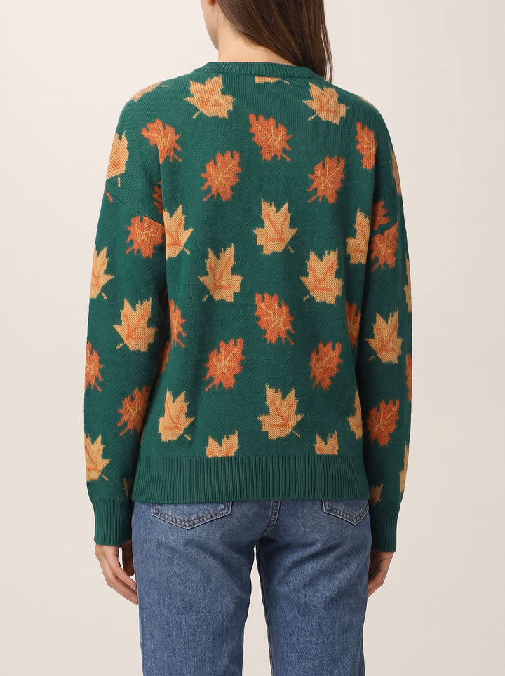 Harvest crew neck sweater, dark green, back view