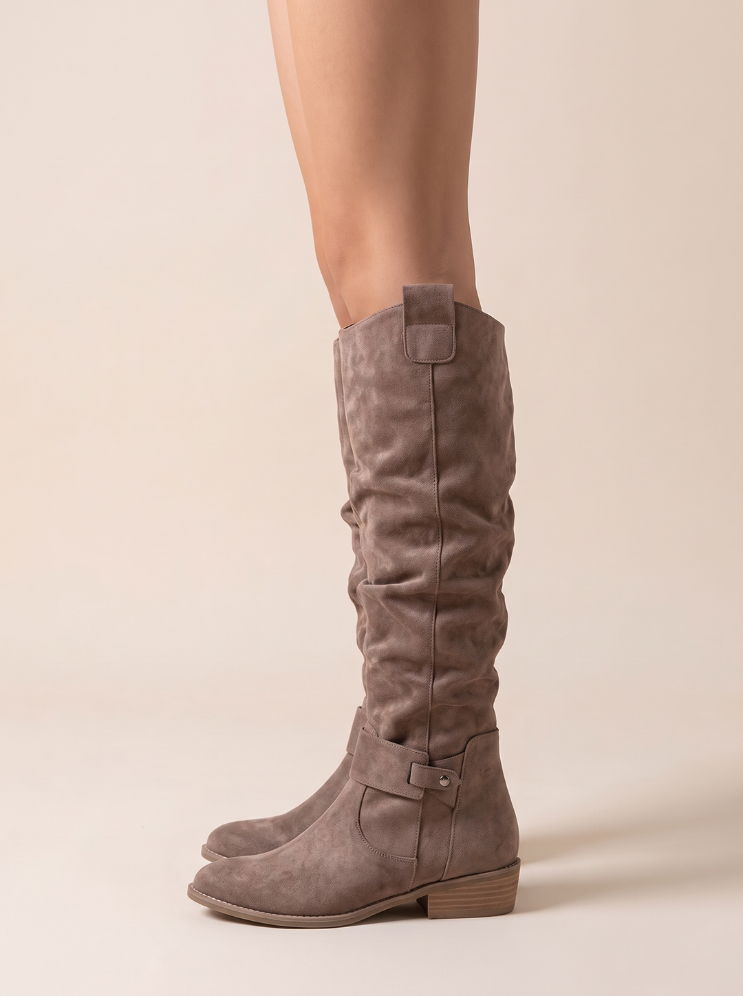 Edna knee high boots, taupe, side view