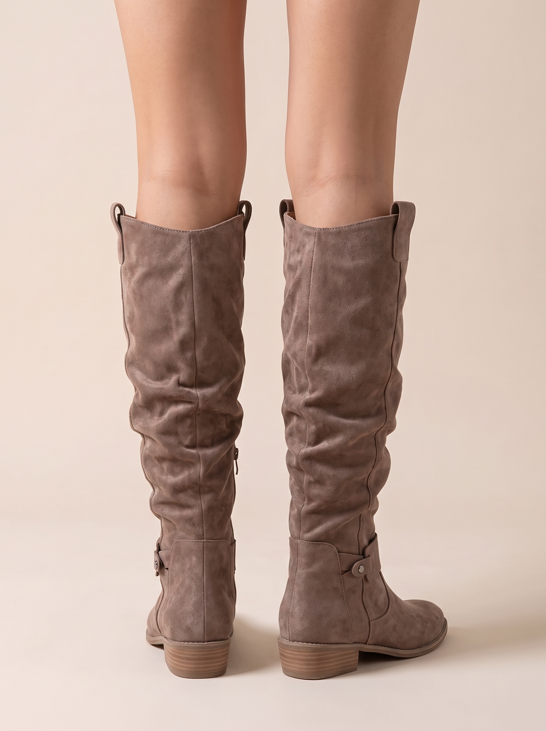 Edna knee high boots, taupe, back view