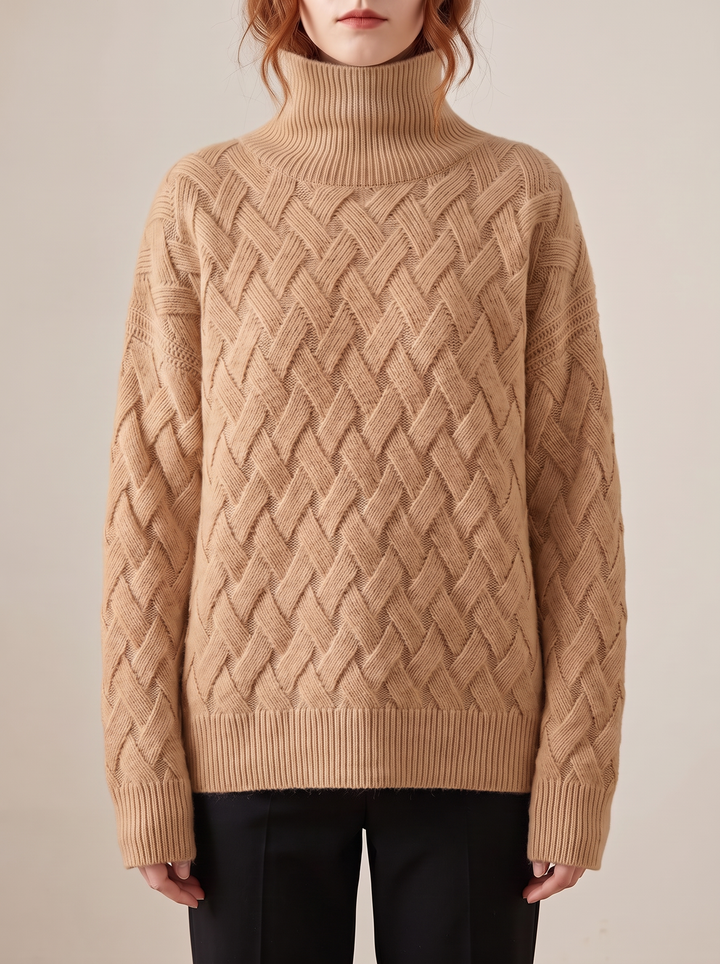 Lena turtleneck sweater, camel, front view