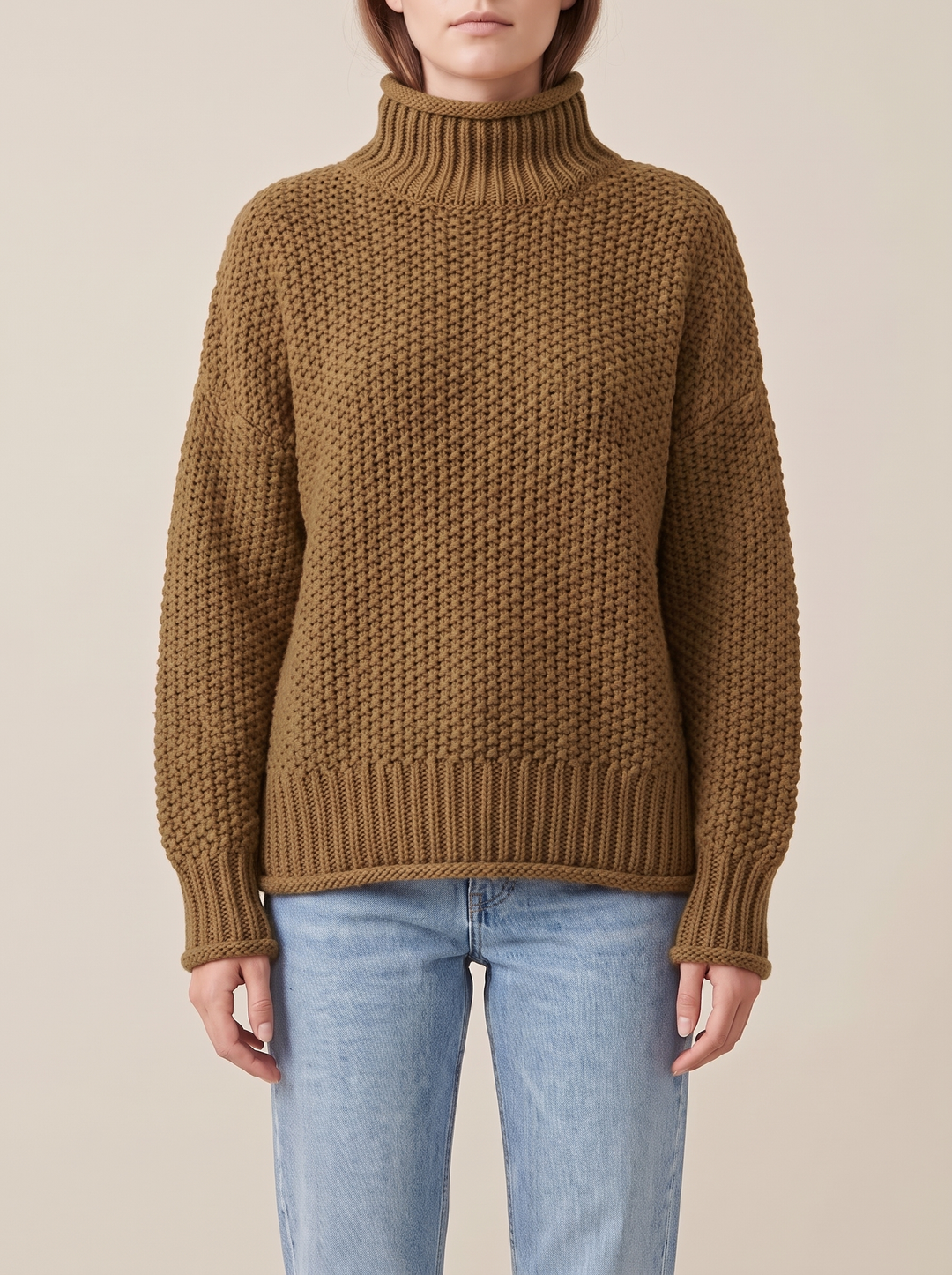 Maja turtleneck sweater, olive, front view