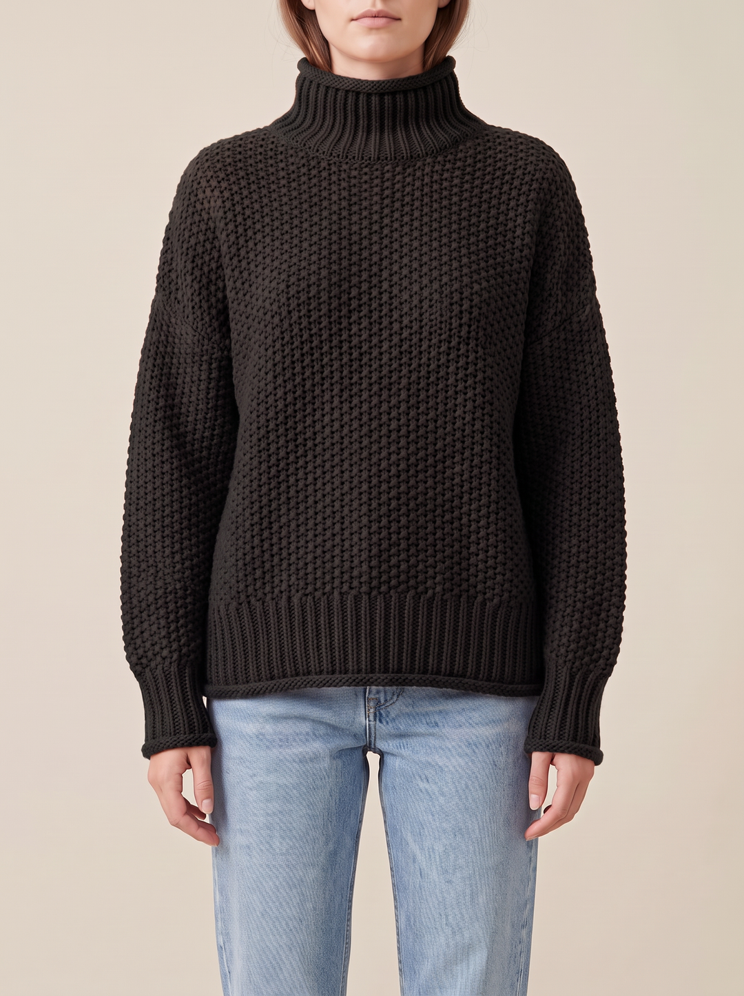 Maja turtleneck sweater, black, front view