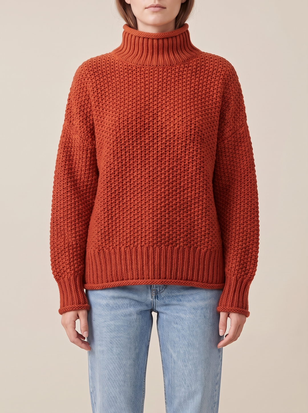 Maja turtleneck sweater, rust, front view