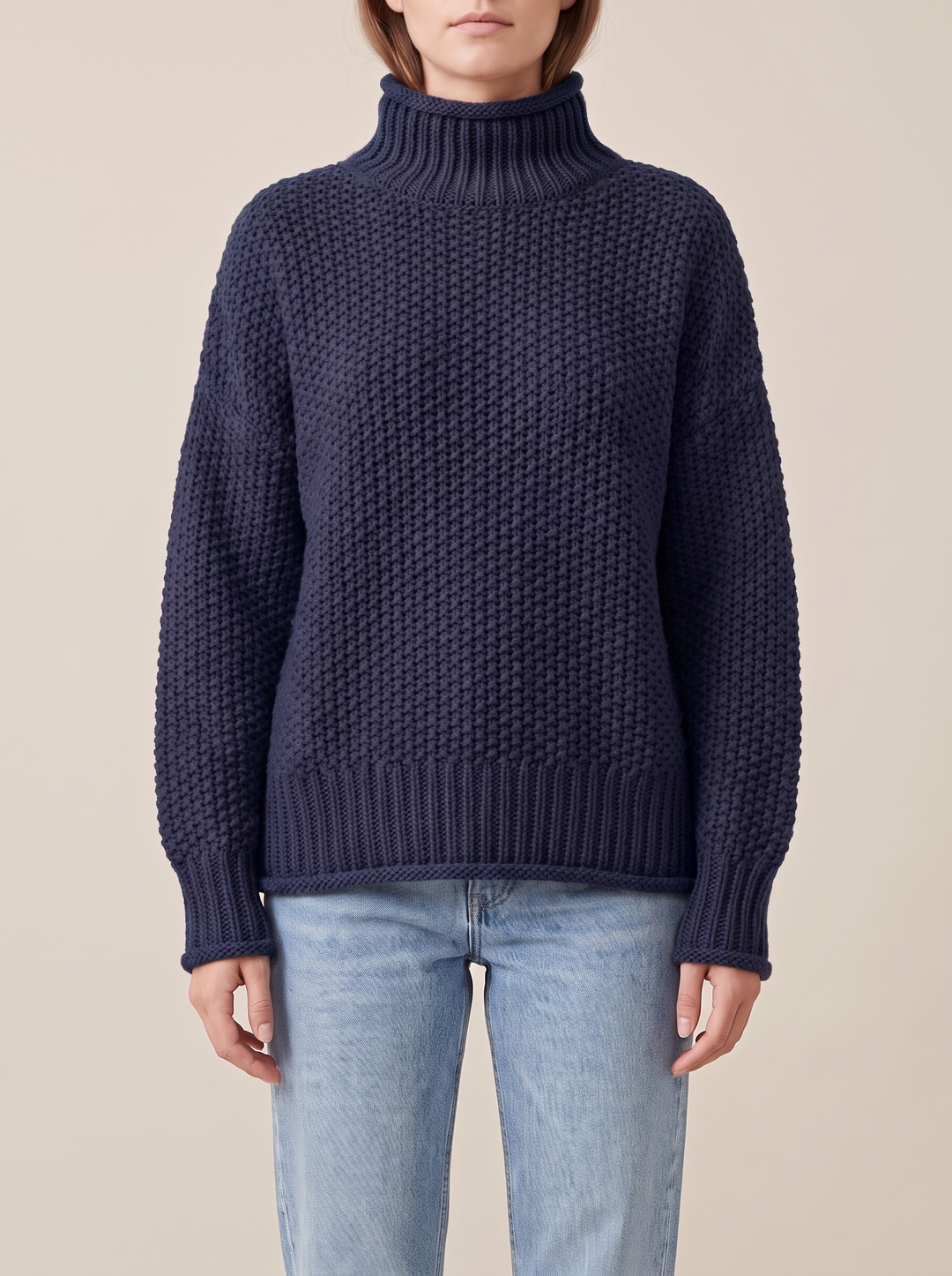 Maja turtleneck sweater, navy, front view