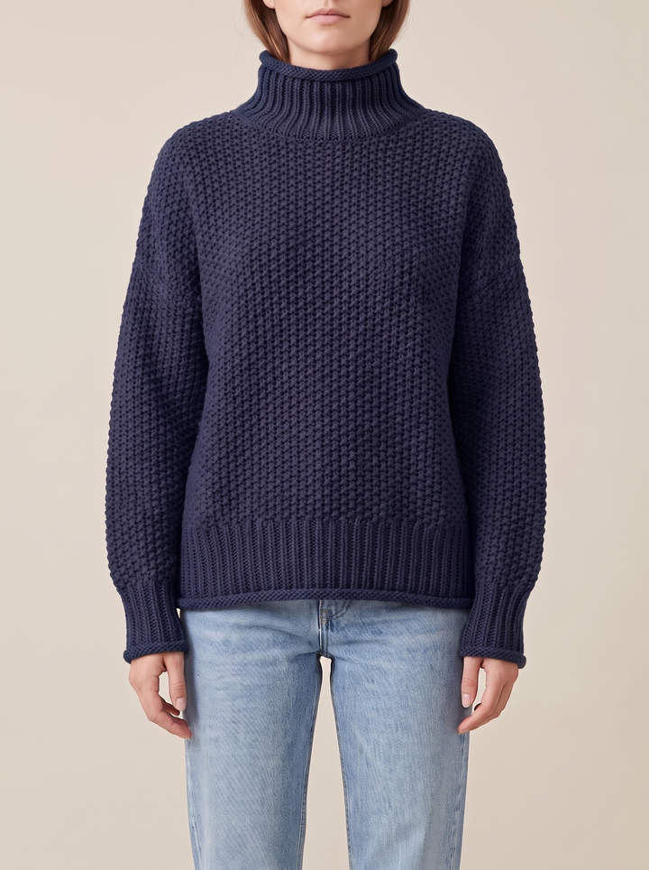 Maja turtleneck sweater, navy, front view