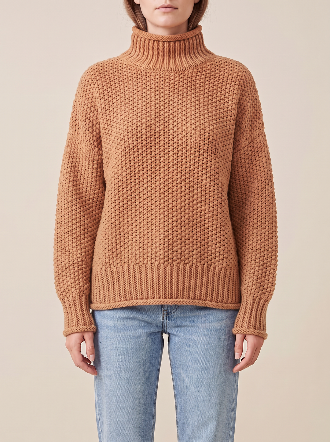 Maja turtleneck sweater, beige, front view