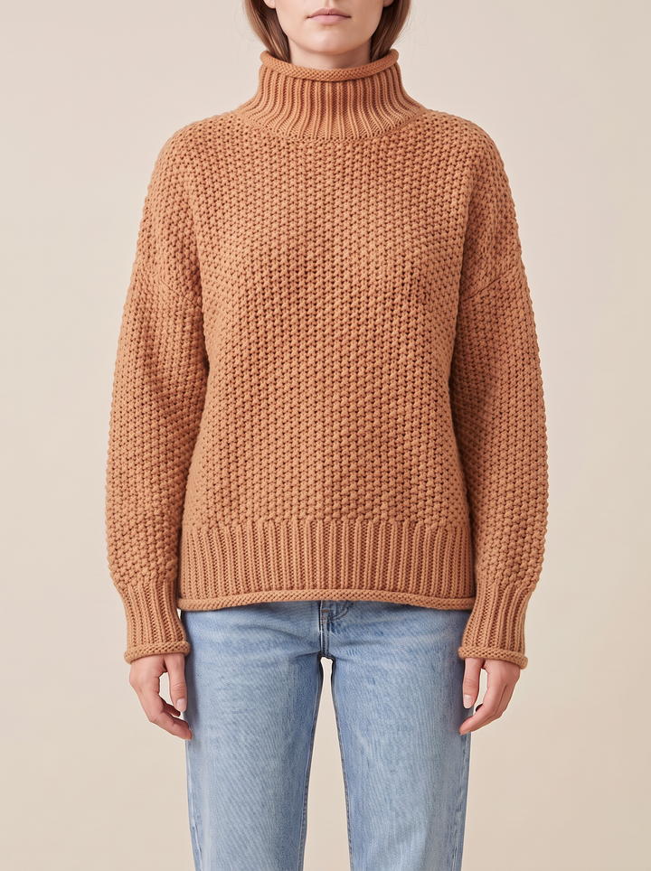 Maja turtleneck sweater, beige, front view
