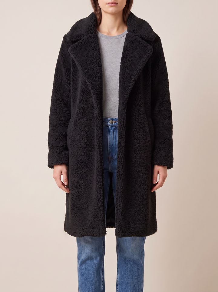 Isla coat, black, front view