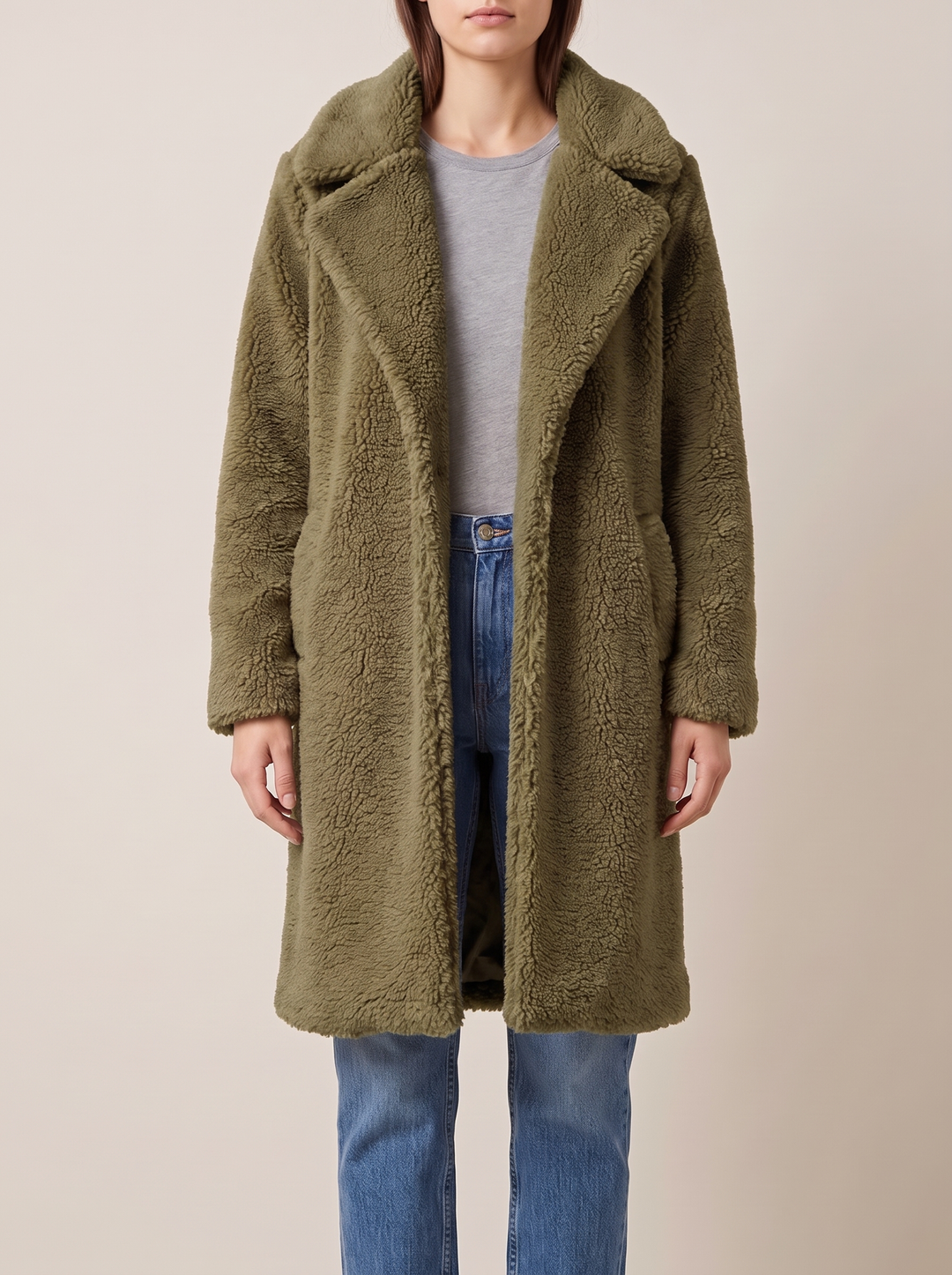 Isla coat, army green, front view