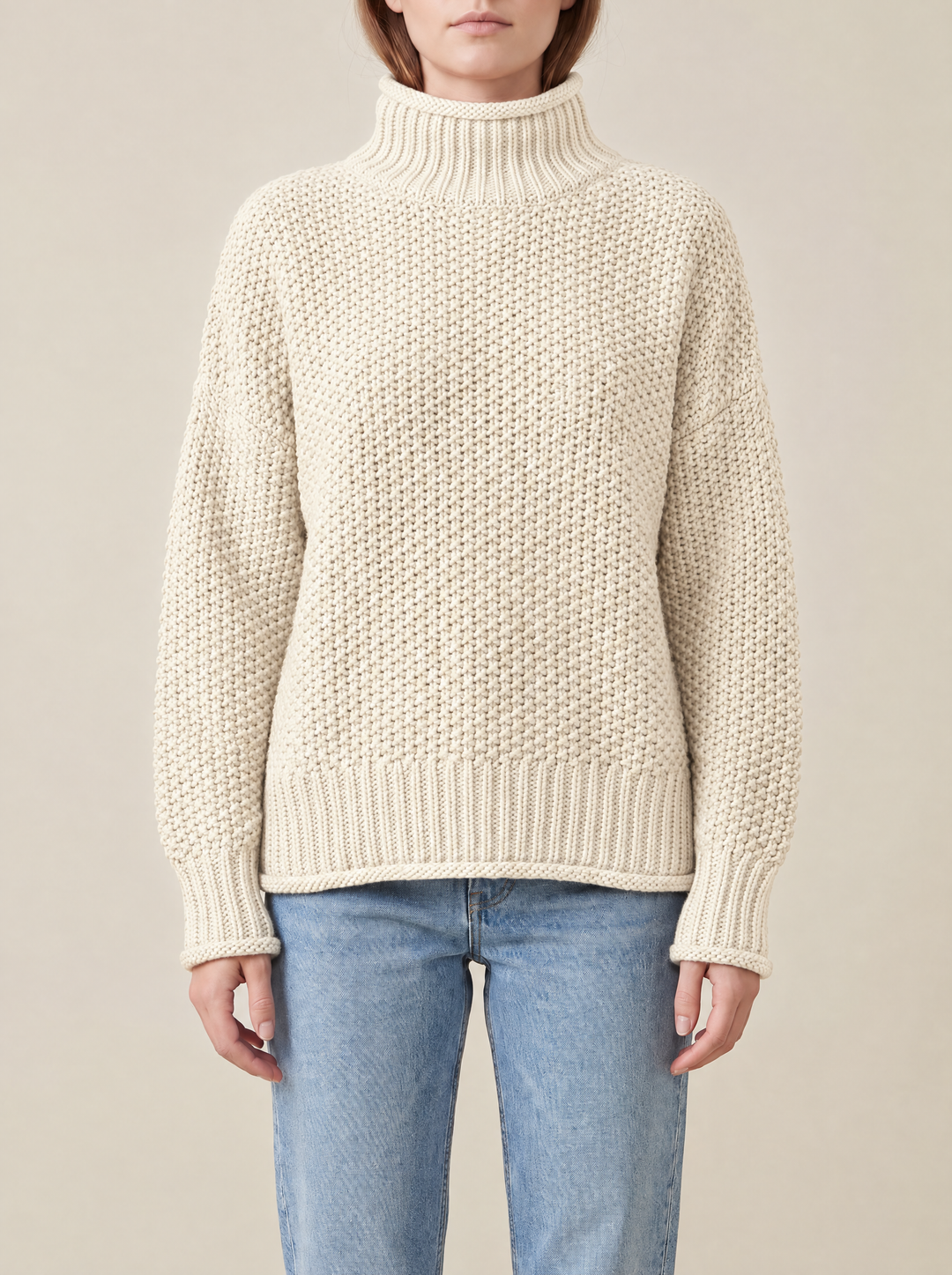 Maja turtleneck sweater, cream, front view