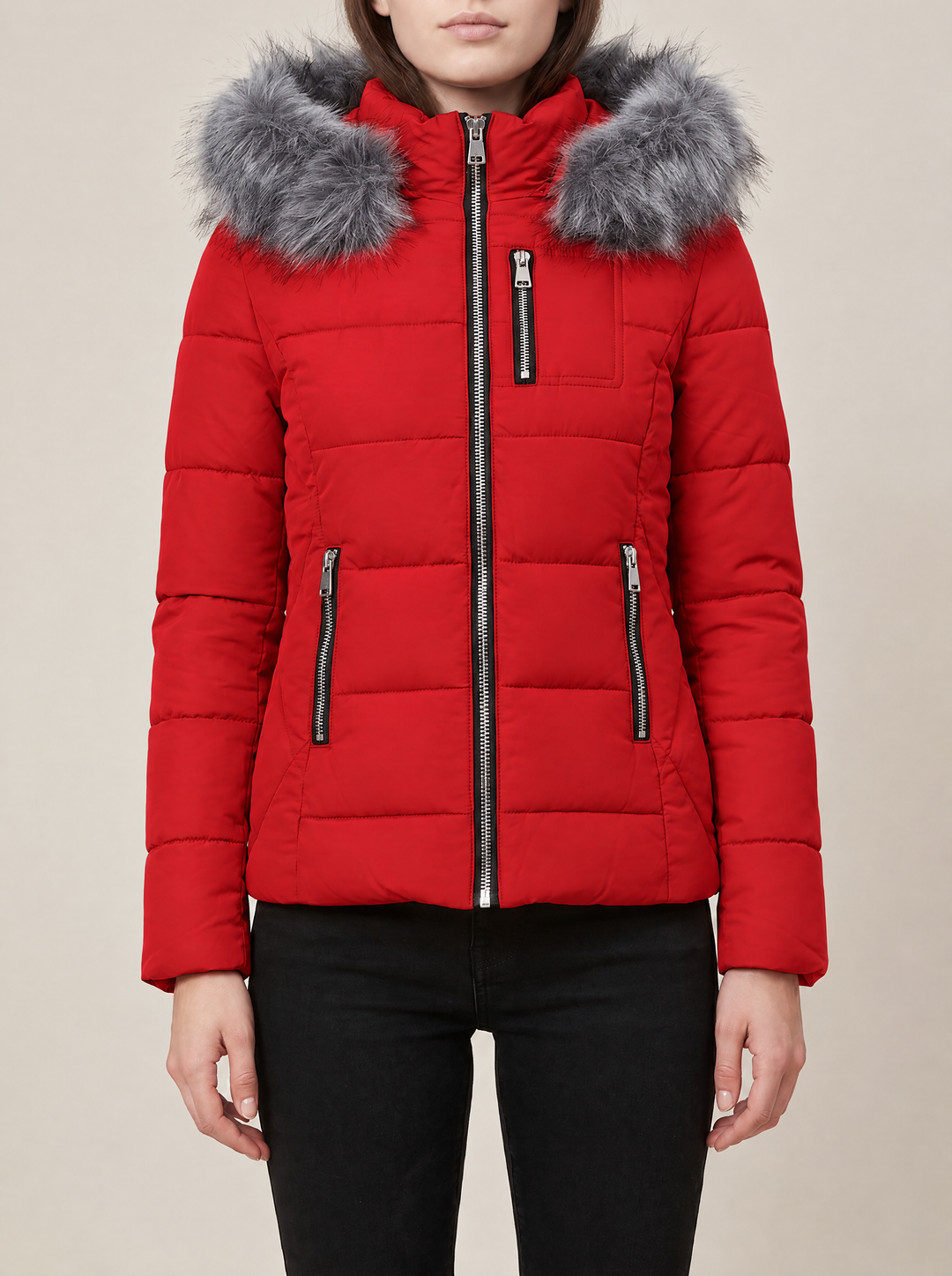 Suki puffer jacket, red, front view