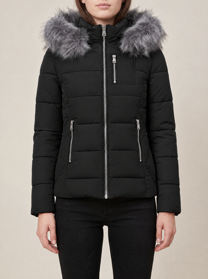 Suki puffer jacket, black, front view