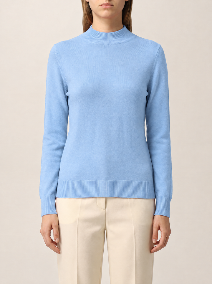 Evelina knit sweater, light blue, front view