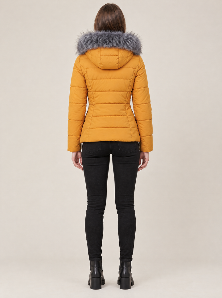 Suki puffer jacket, mustard, back view