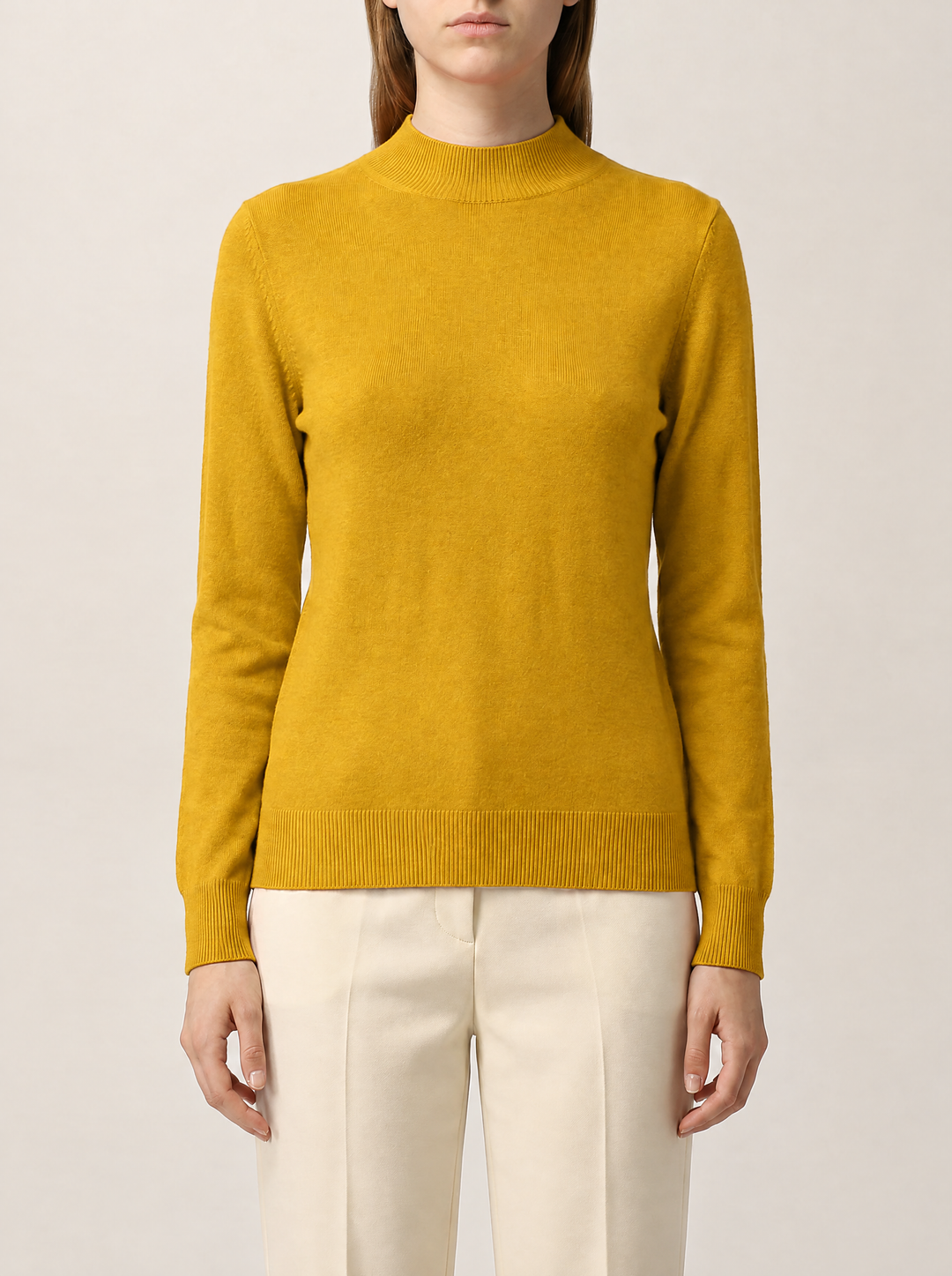 Evelina knit sweater, mustard, front view
