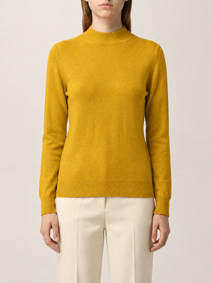 Evelina knit sweater, mustard, front view
