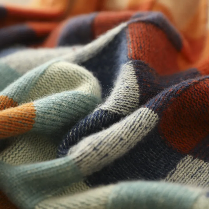 Thea | Patchwork Check Knit Sweater with Mock Neck