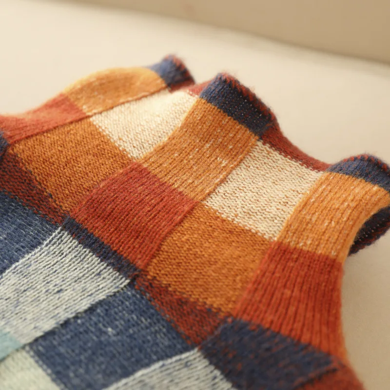 Thea | Patchwork Check Knit Sweater with Mock Neck