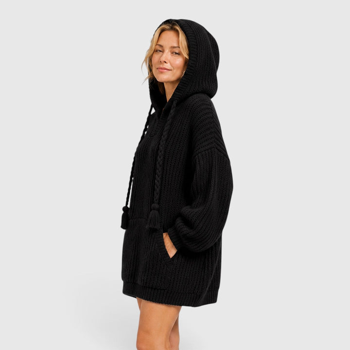 Nyla | Oversized Ribbed Knit Hoodie with V Neck