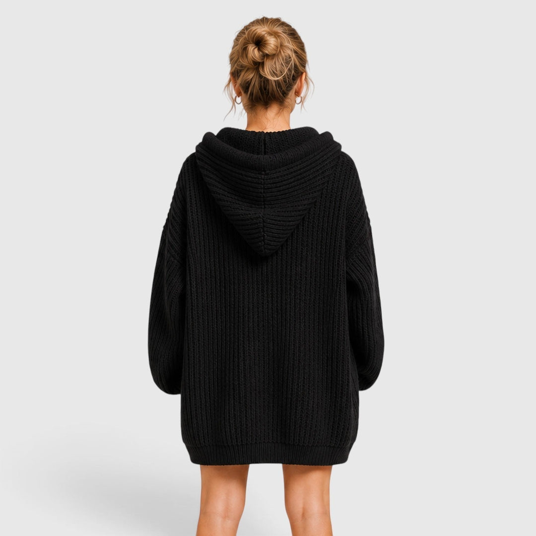 Nyla | Oversized Ribbed Knit Hoodie with V Neck
