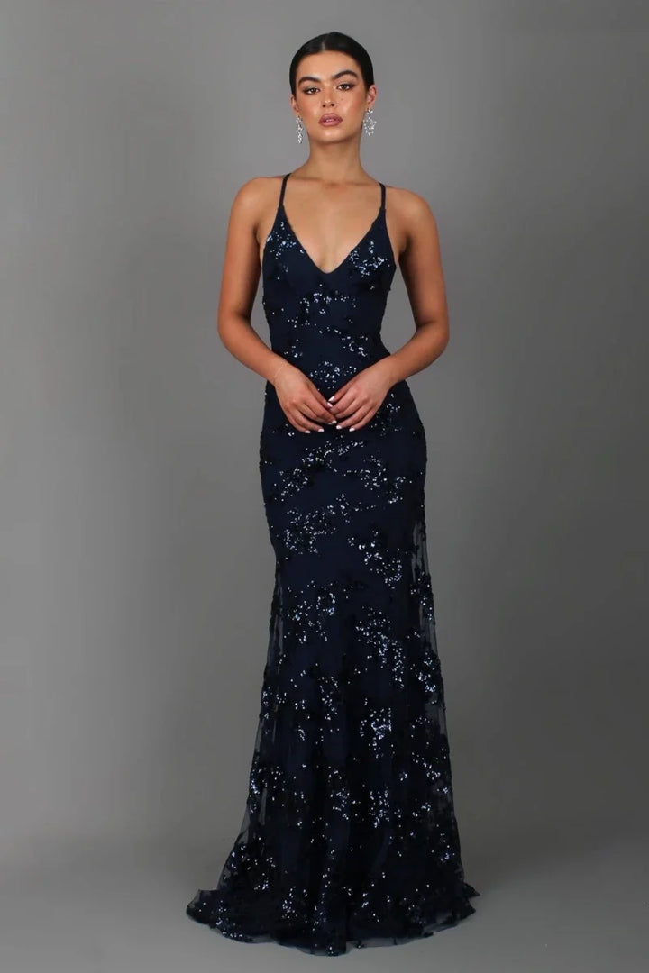 Vivienne | Long Sequin Dress with Open Back