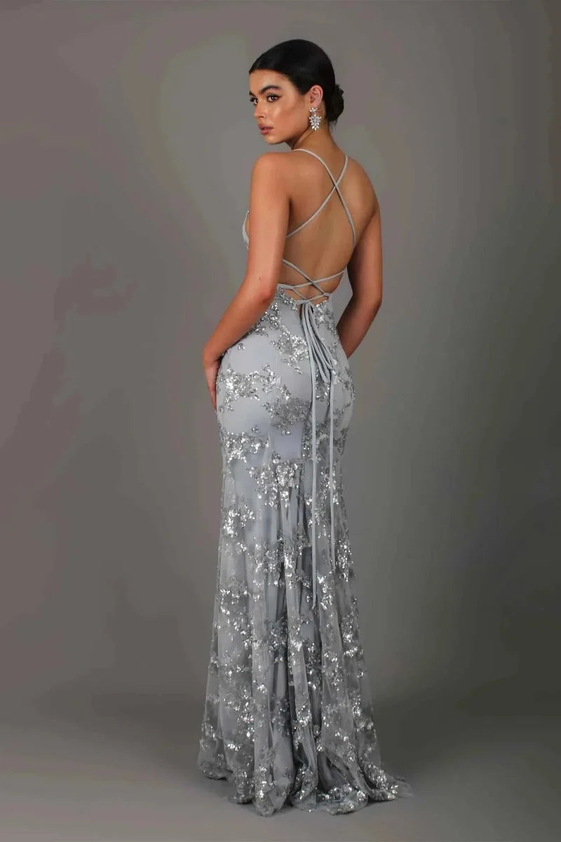 Vivienne | Long Sequin Dress with Open Back