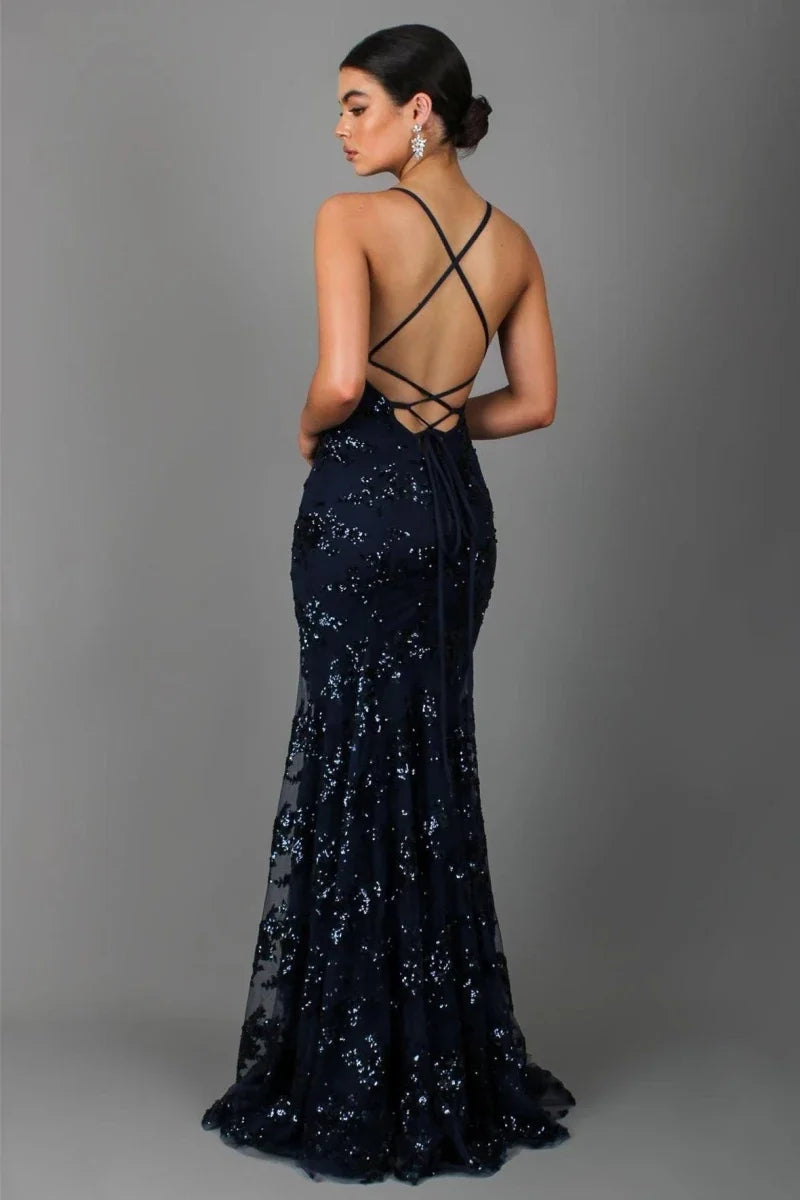 Vivienne | Long Sequin Dress with Open Back