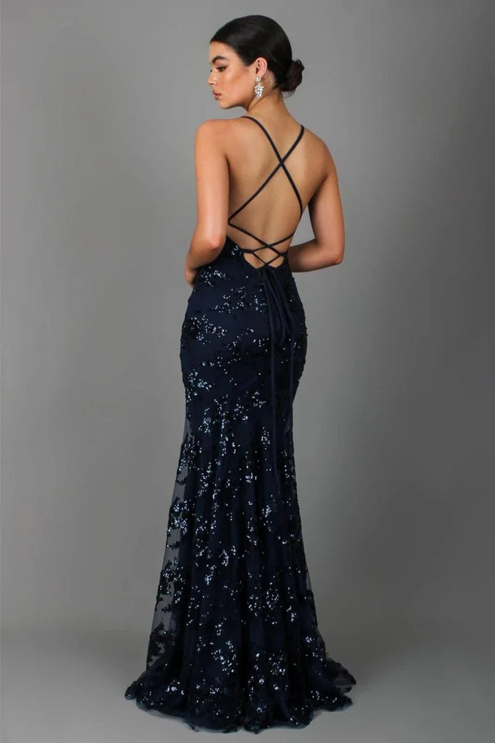 Vivienne | Long Sequin Dress with Open Back