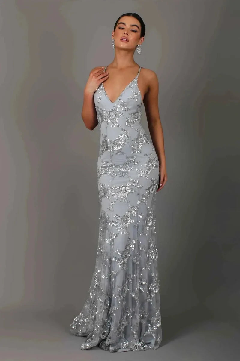 Vivienne | Long Sequin Dress with Open Back