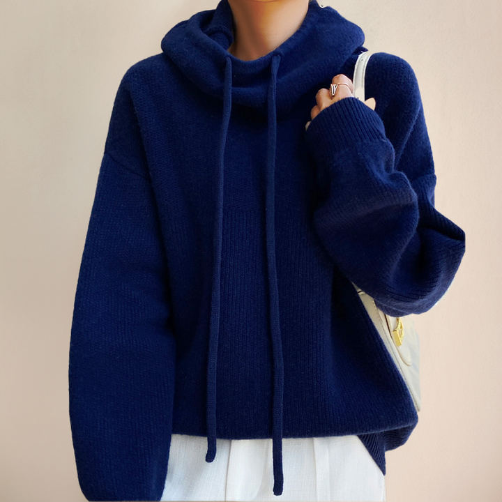 Bo | Knit Hoodie with Drawstring Funnel Neck