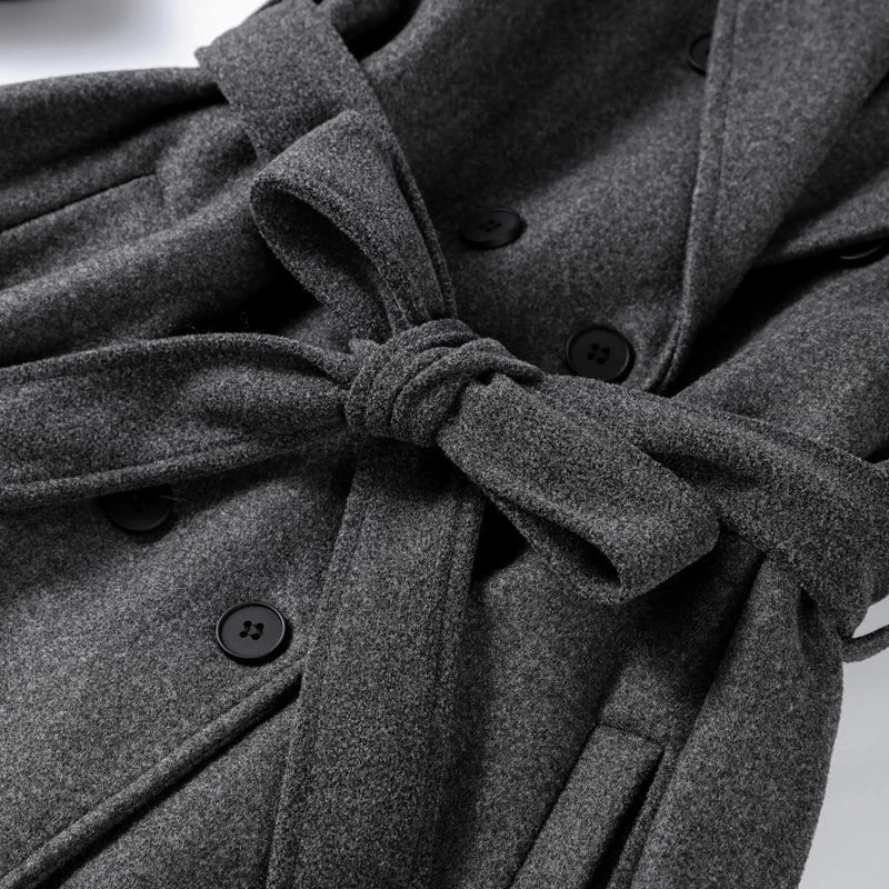 Alicia | Long Belted Wool Coat with Notch Lapels