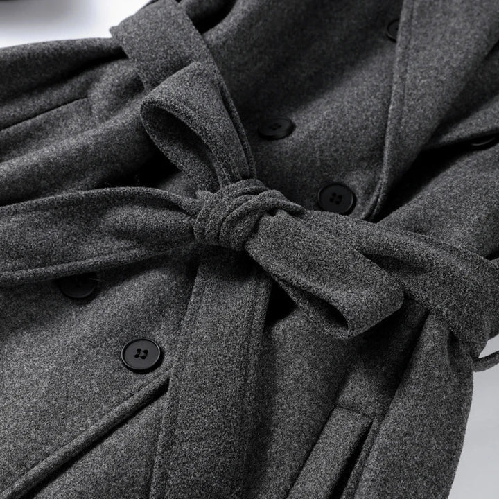 Alicia | Long Belted Wool Coat with Notch Lapels