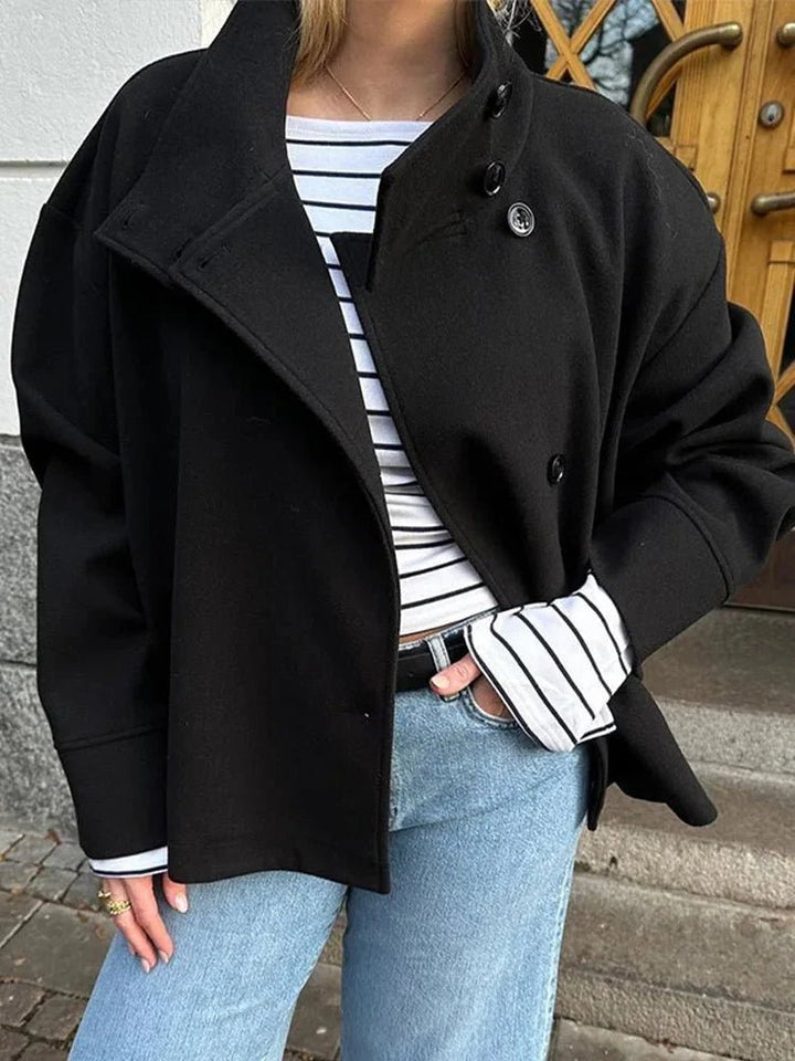 Rosalia | Cropped Oversized Wool Coat with Stand Collar