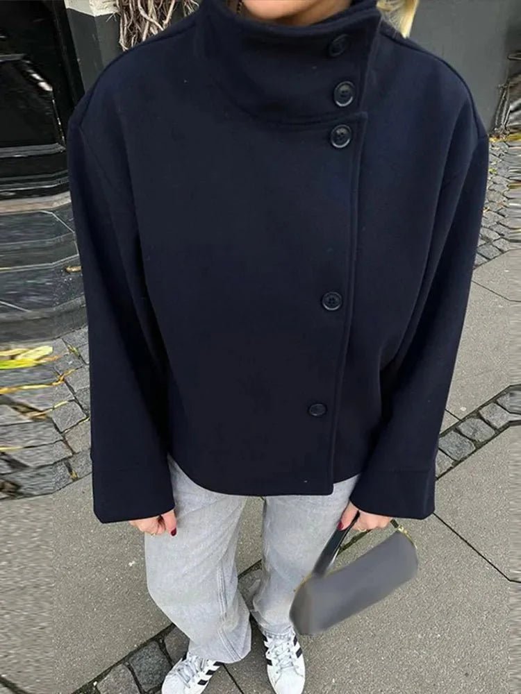Rosalia | Cropped Oversized Wool Coat with Stand Collar