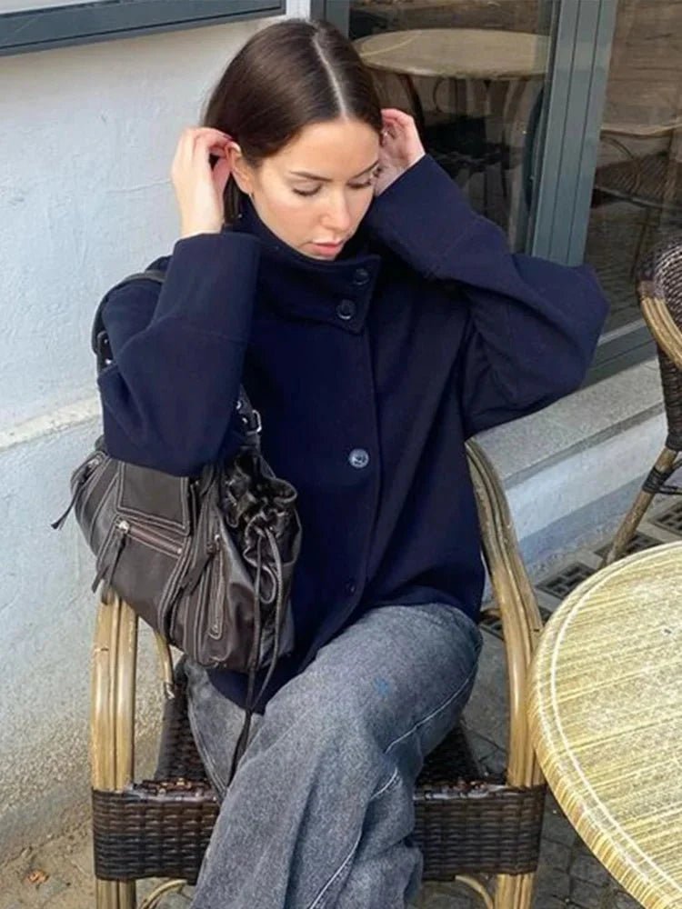 Rosalia | Cropped Oversized Wool Coat with Stand Collar