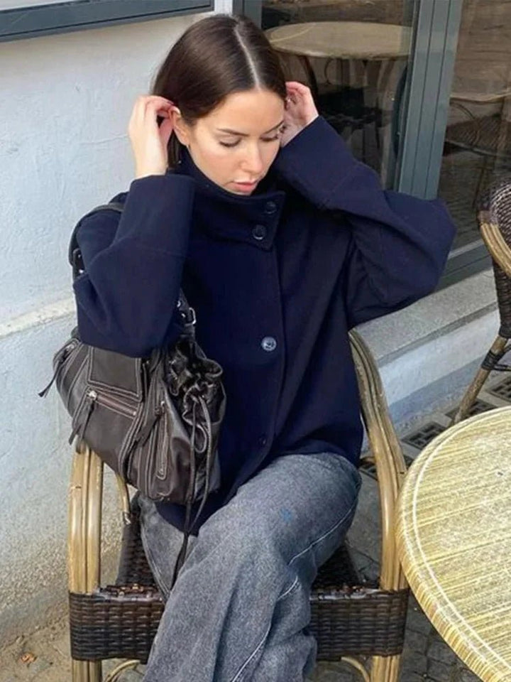 Rosalia | Cropped Oversized Wool Coat with Stand Collar