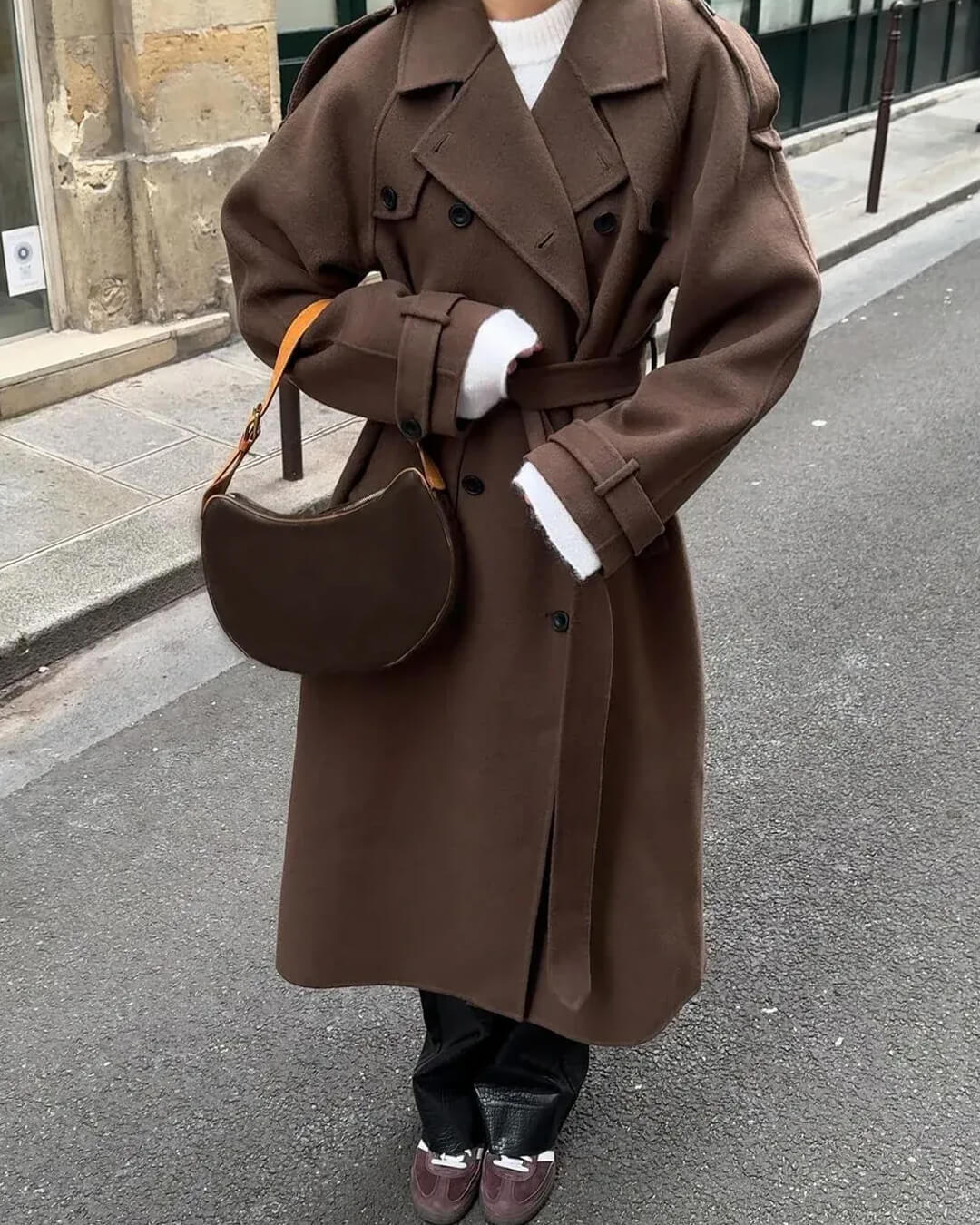 Alicia | Long Belted Wool Coat with Notch Lapels