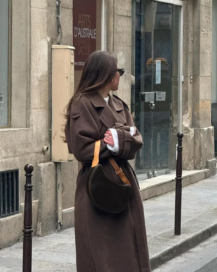 Alicia | Long Belted Wool Coat with Notch Lapels